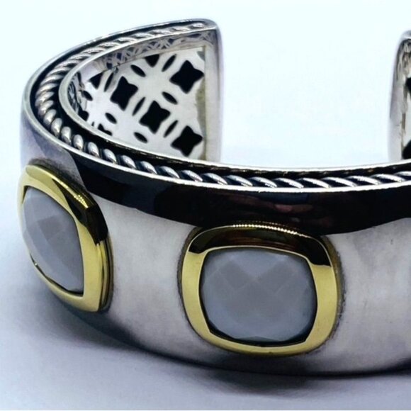 DAVID YURMAN SILVER 925 & 18K GOLD ALBION WHITE AGATE 25MM Wide - Picture 6 of 16